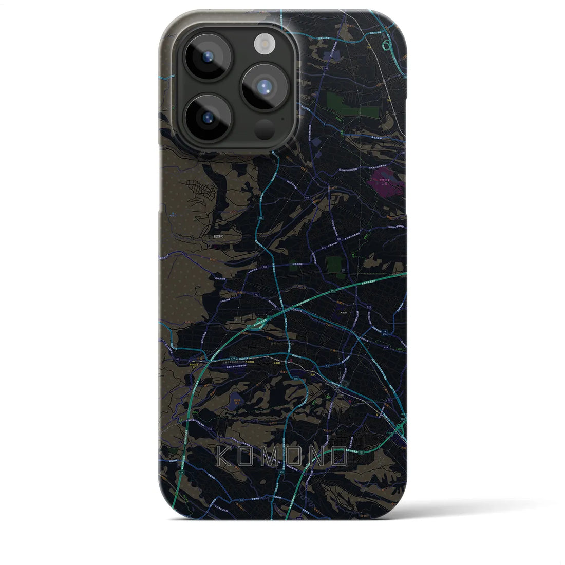 【菰野】地図柄iPhoneケース（バックカバータイプ・ブラック）iPhone 15 Pro Max 用