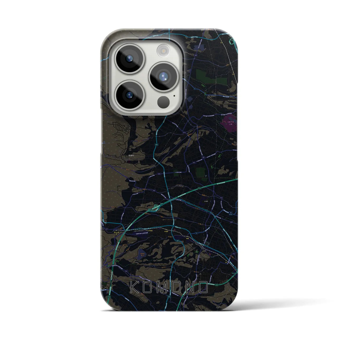 【菰野】地図柄iPhoneケース（バックカバータイプ・ブラック）iPhone 15 Pro 用