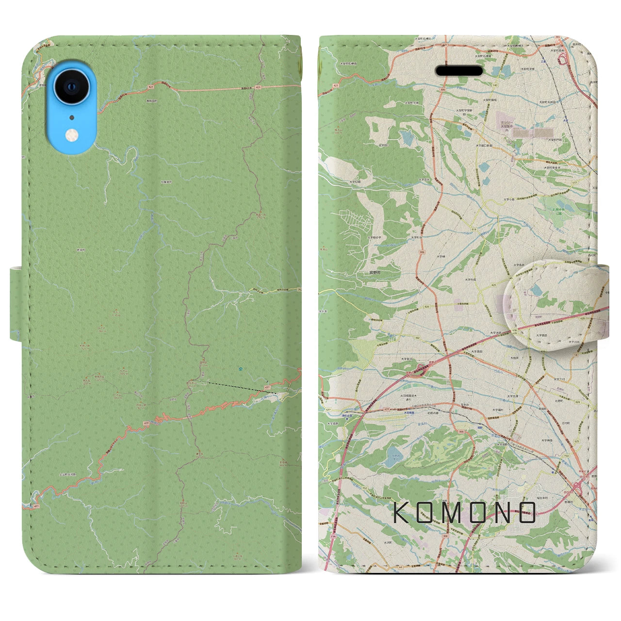 【菰野】地図柄iPhoneケース（手帳両面タイプ・ナチュラル）iPhone XR 用
