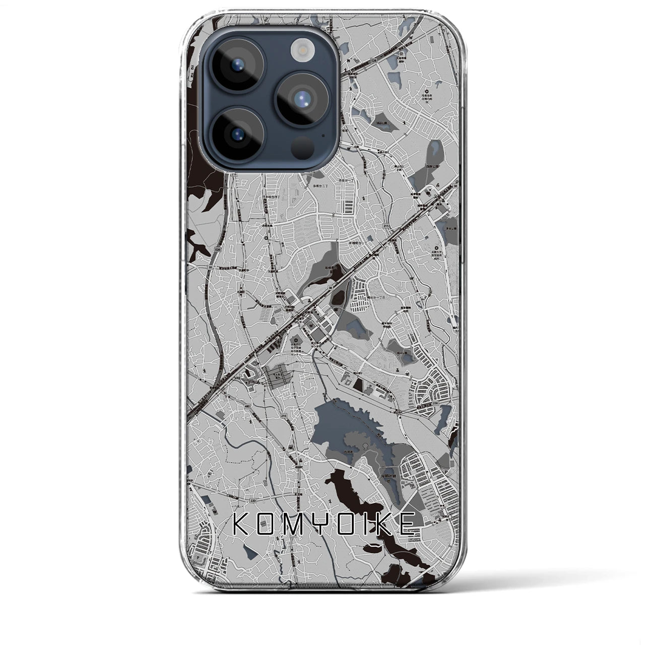 【光明池】地図柄iPhoneケース（クリアタイプ・モノトーン）iPhone 15 Pro Max 用