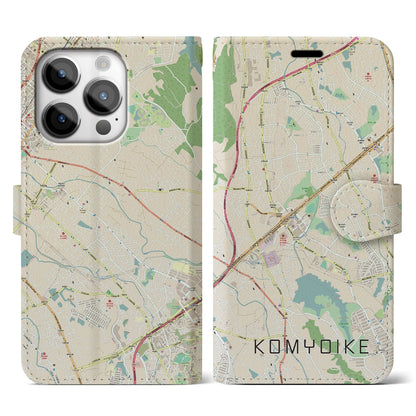 【光明池（大阪府）】地図柄iPhoneケース（手帳タイプ）ナチュラル・iPhone 14 Pro 用