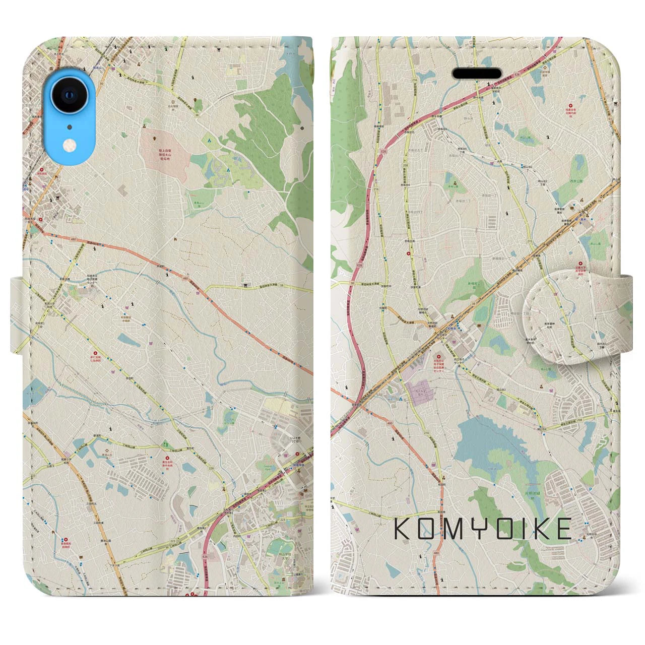 【光明池】地図柄iPhoneケース（手帳両面タイプ・ナチュラル）iPhone XR 用