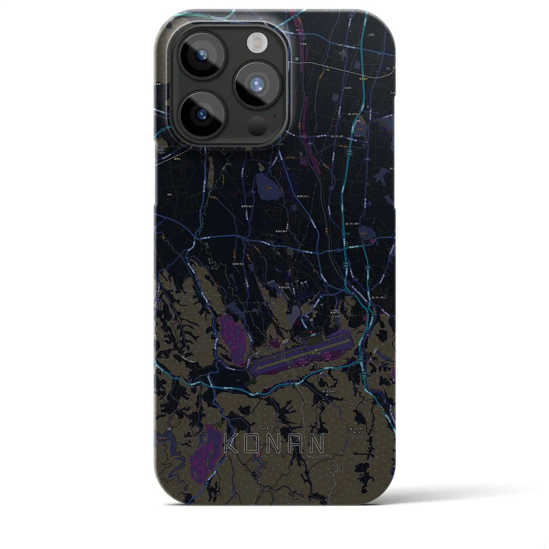 【香南】地図柄iPhoneケース（バックカバータイプ・ブラック）iPhone 15 Pro Max 用