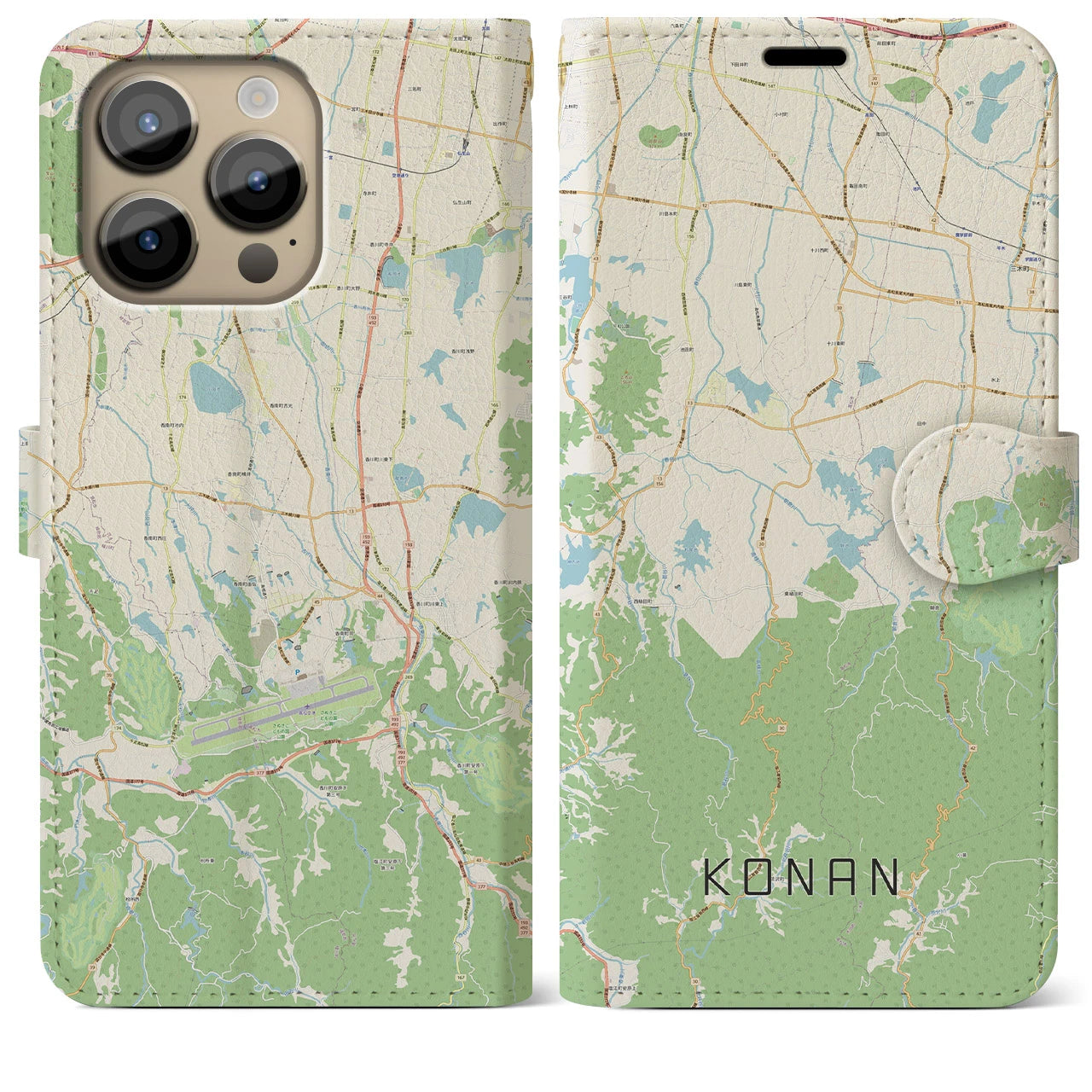 【香南】地図柄iPhoneケース（手帳両面タイプ・ナチュラル）iPhone 14 Pro Max 用