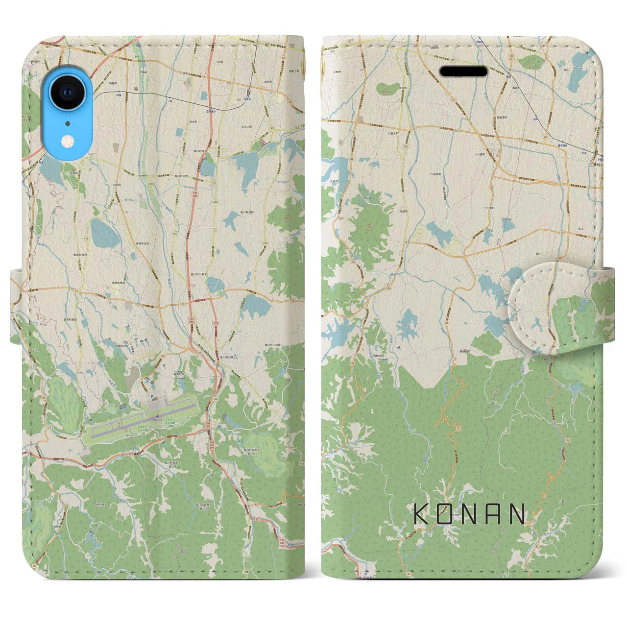 【香南】地図柄iPhoneケース（手帳両面タイプ・ナチュラル）iPhone XR 用