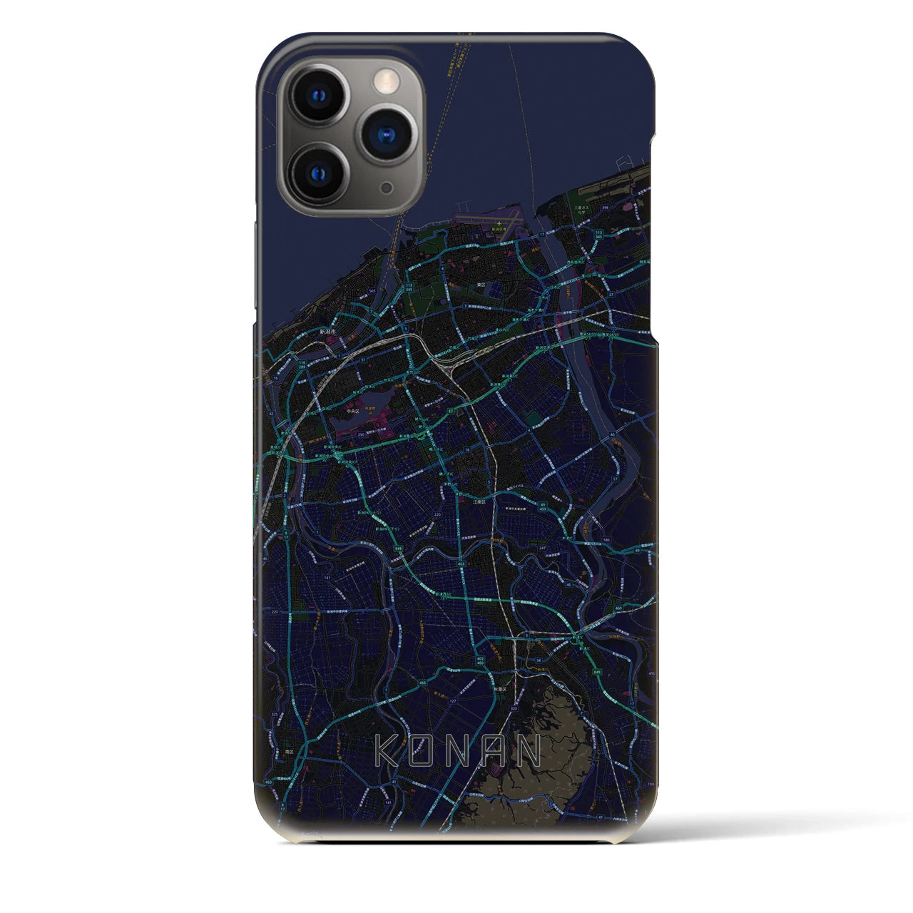 【江南（新潟県）】地図柄iPhoneケース（バックカバータイプ・ブラック）iPhone 11 Pro Max 用