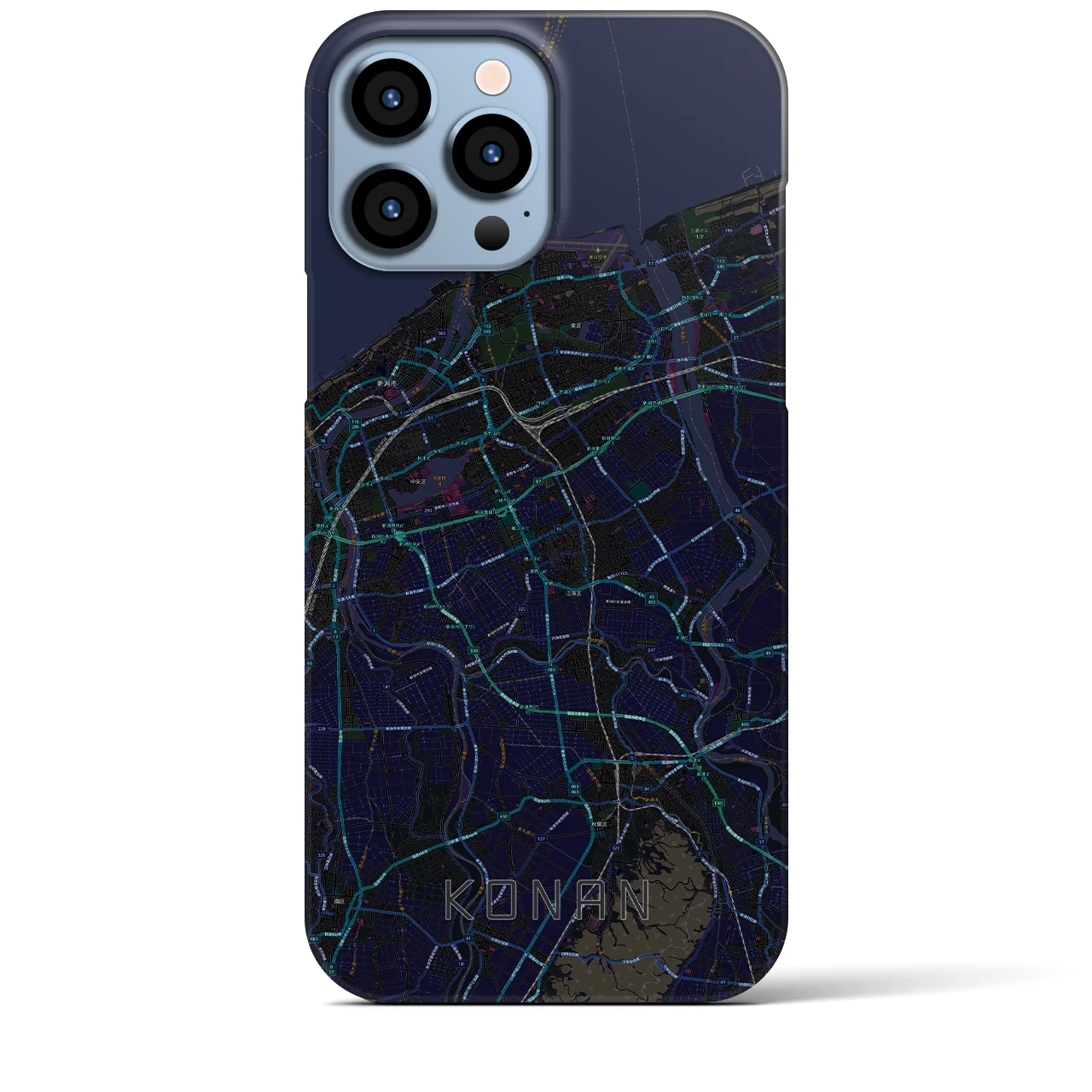 【江南（新潟県）】地図柄iPhoneケース（バックカバータイプ・ブラック）iPhone 13 Pro Max 用
