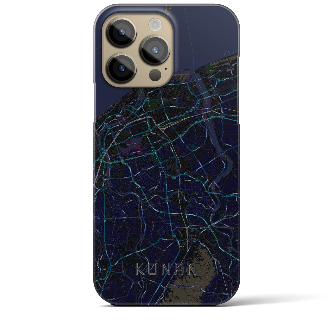 【江南（新潟県）】地図柄iPhoneケース（バックカバータイプ・ブラック）iPhone 14 Pro Max 用