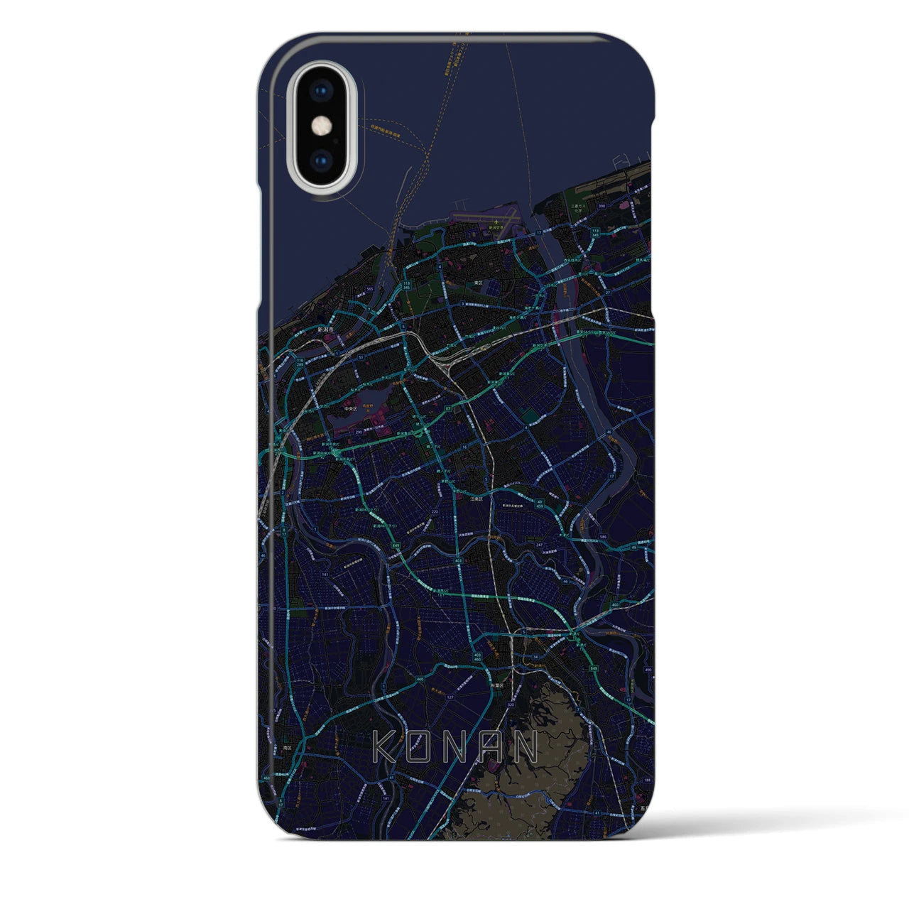 【江南（新潟県）】地図柄iPhoneケース（バックカバータイプ・ブラック）iPhone XS Max 用