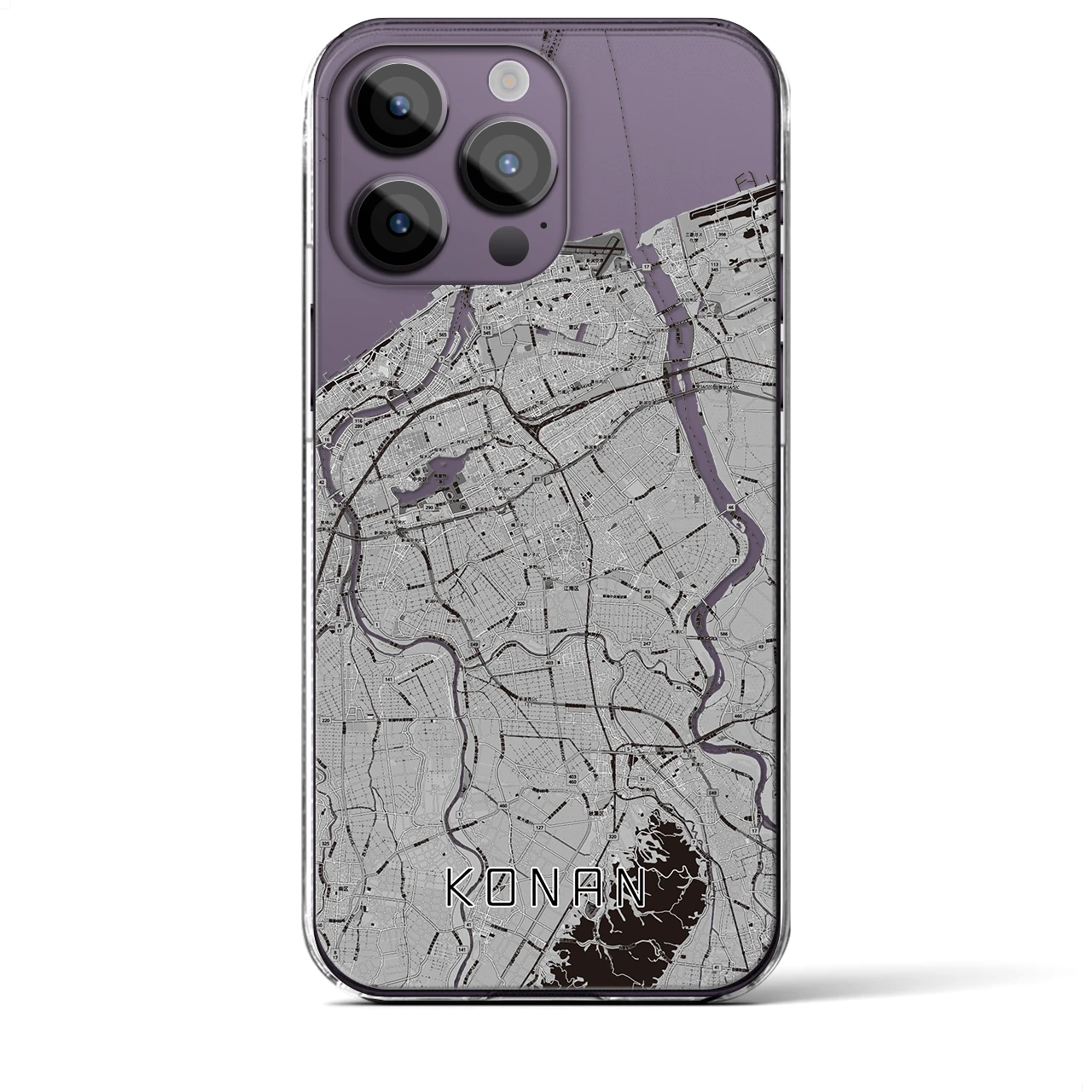 【江南（新潟県）】地図柄iPhoneケース（クリアタイプ・モノトーン）iPhone 14 Pro Max 用