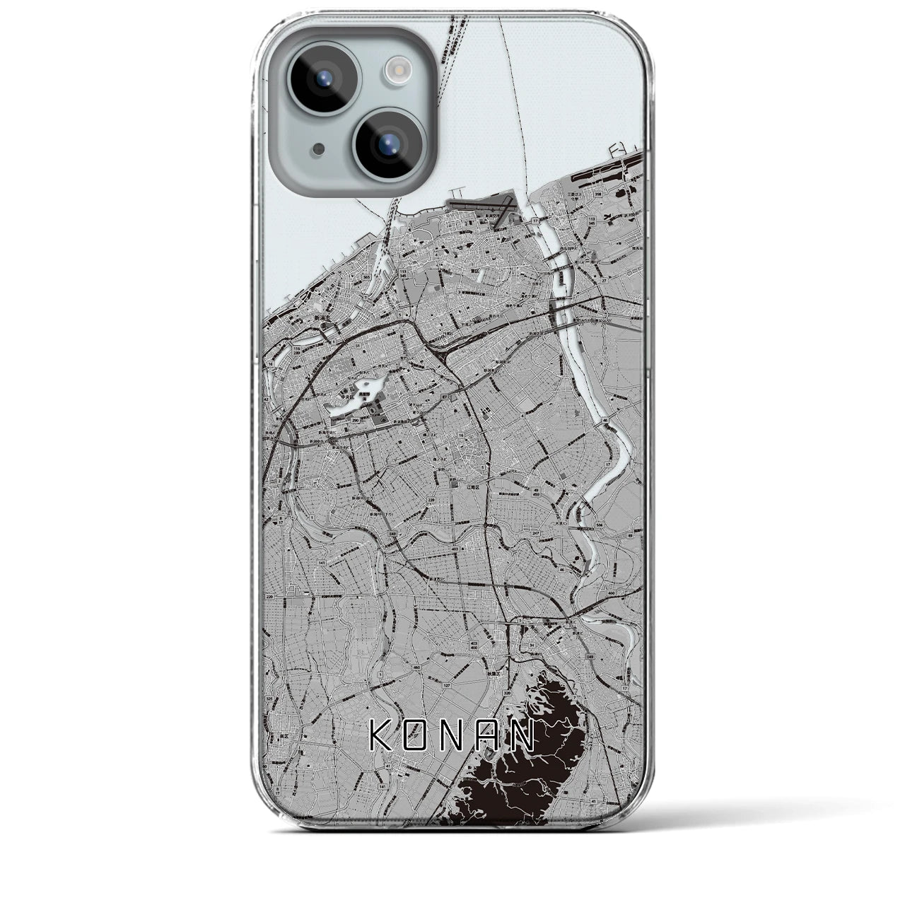 【江南（新潟県）】地図柄iPhoneケース（クリアタイプ・モノトーン）iPhone 15 Plus 用