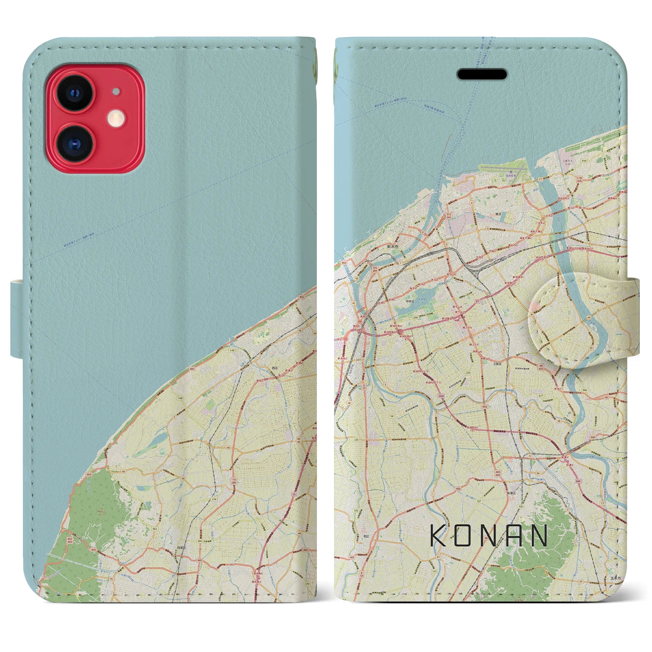 【江南（新潟県）】地図柄iPhoneケース（手帳両面タイプ・ナチュラル）iPhone 11 用