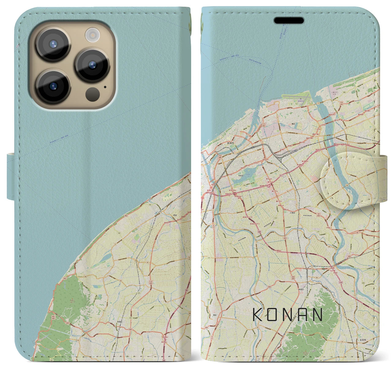 【江南（新潟県）】地図柄iPhoneケース（手帳両面タイプ・ナチュラル）iPhone 14 Pro Max 用