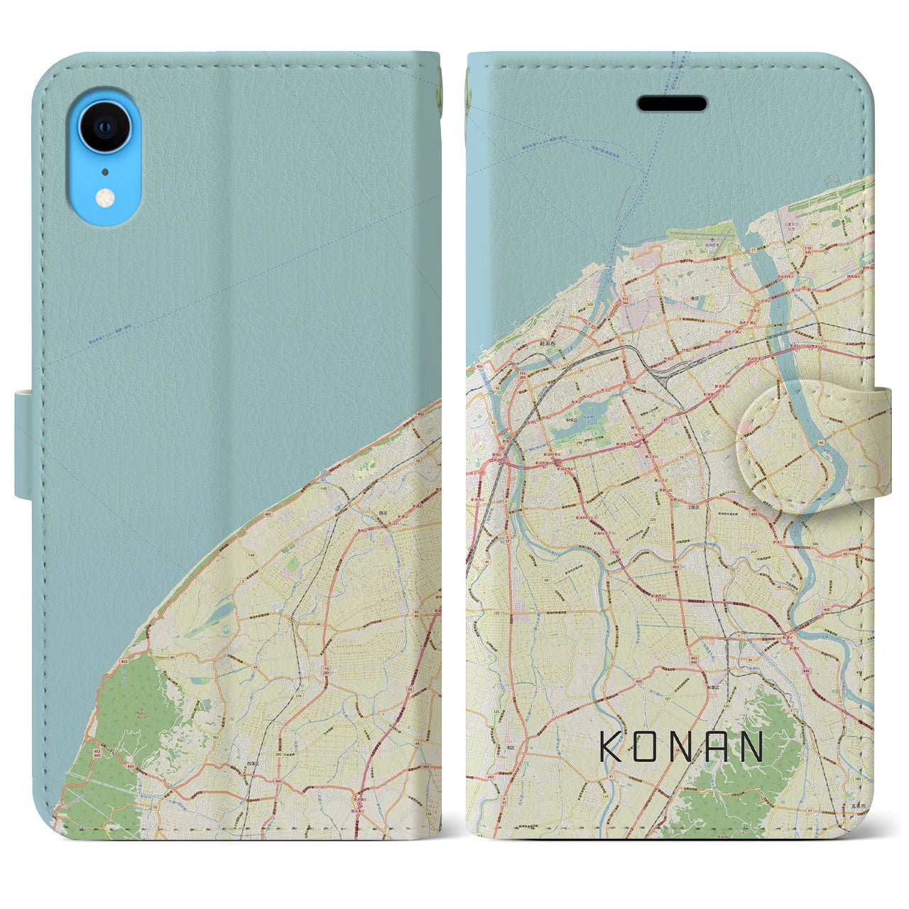 【江南（新潟県）】地図柄iPhoneケース（手帳両面タイプ・ナチュラル）iPhone XR 用