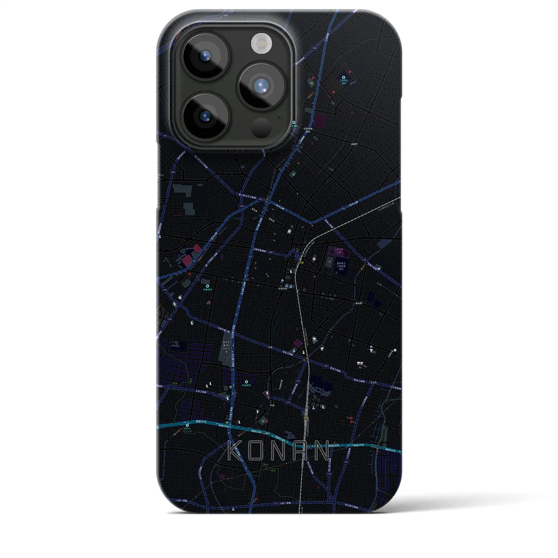 【江南】地図柄iPhoneケース（バックカバータイプ・ブラック）iPhone 15 Pro Max 用
