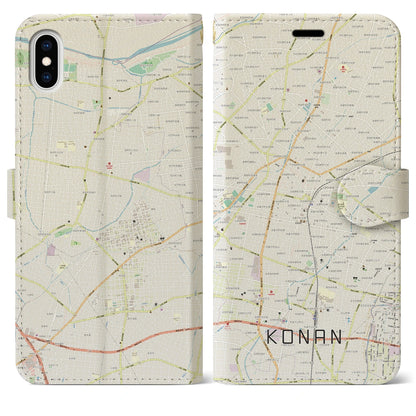 【江南（愛知県）】地図柄iPhoneケース（手帳タイプ）ナチュラル・iPhone XS Max 用