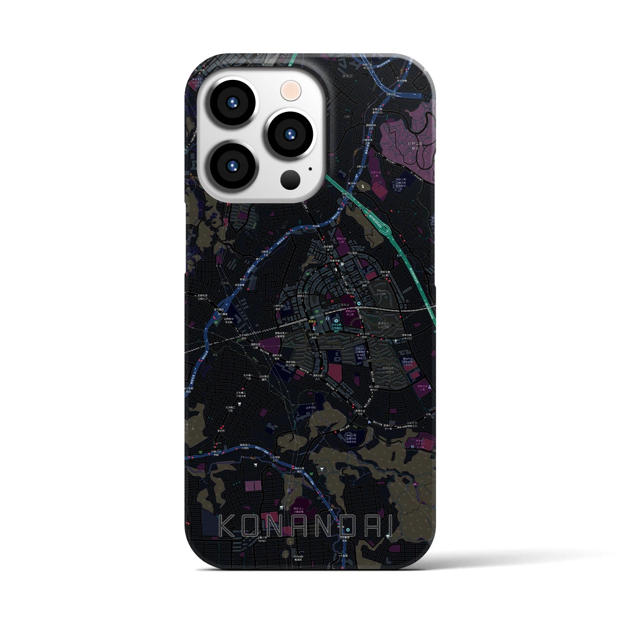 【港南台】地図柄iPhoneケース（バックカバータイプ・ブラック）iPhone 13 Pro 用
