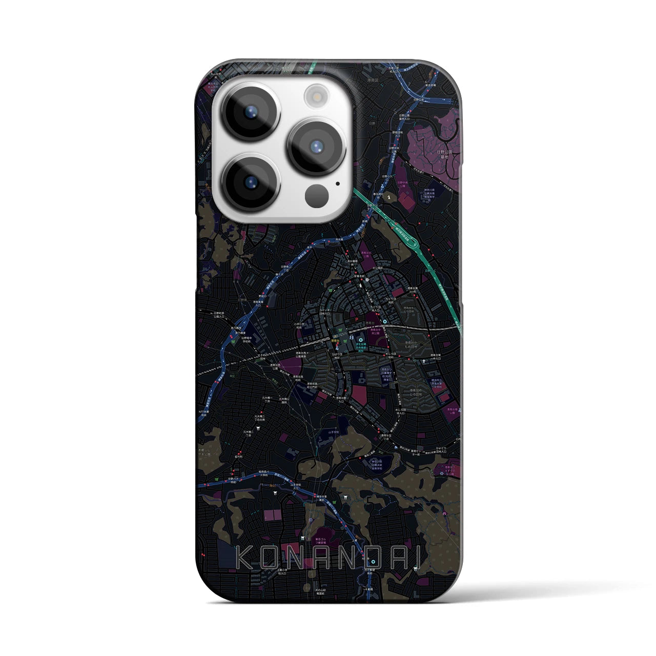 【港南台】地図柄iPhoneケース（バックカバータイプ・ブラック）iPhone 14 Pro 用