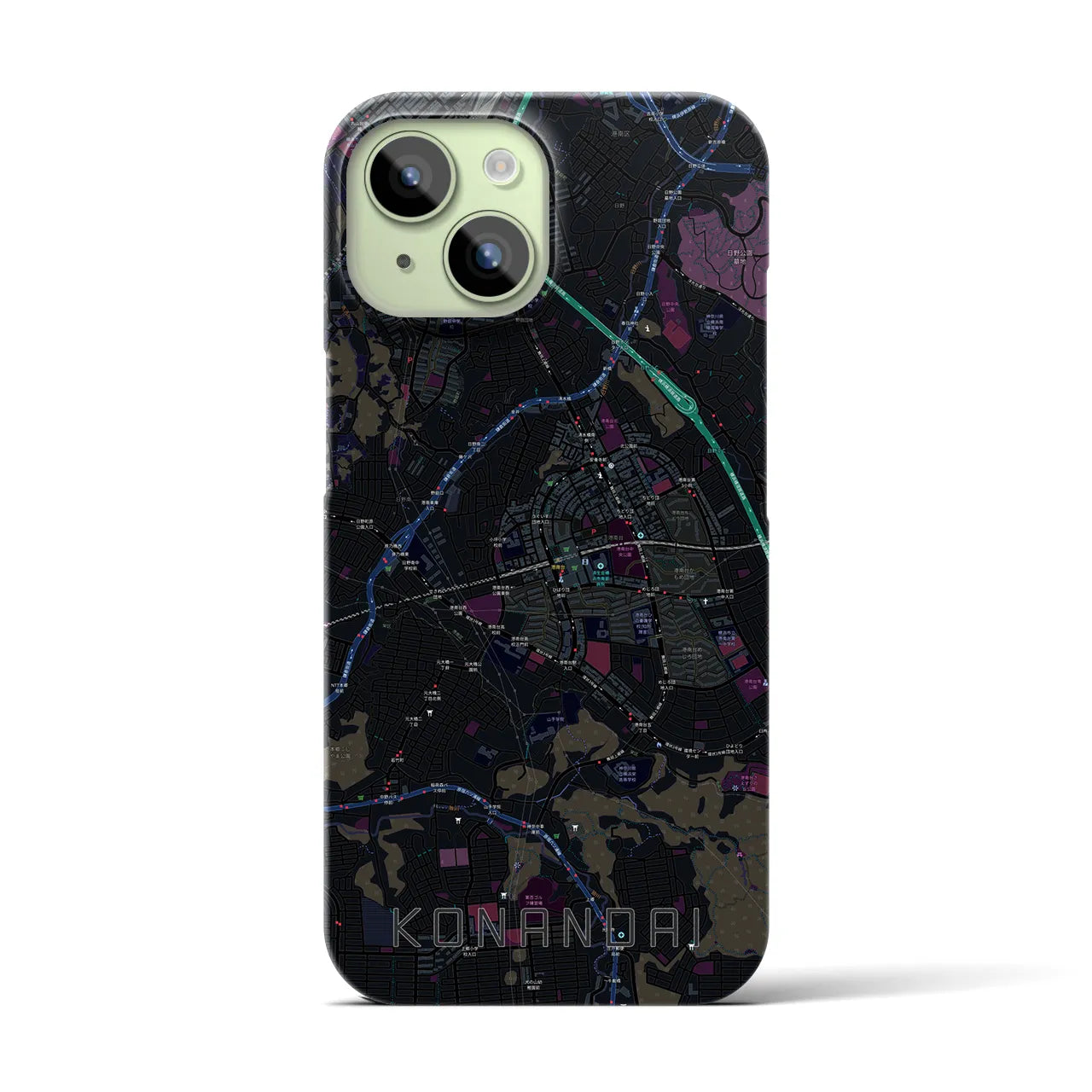 【港南台】地図柄iPhoneケース（バックカバータイプ・ブラック）iPhone 15 用