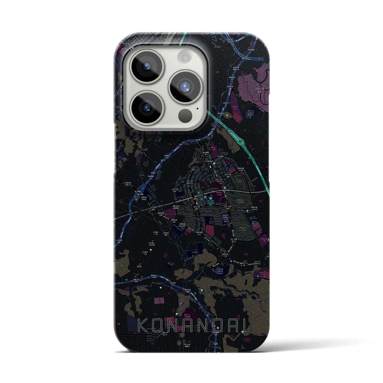 【港南台】地図柄iPhoneケース（バックカバータイプ・ブラック）iPhone 15 Pro 用