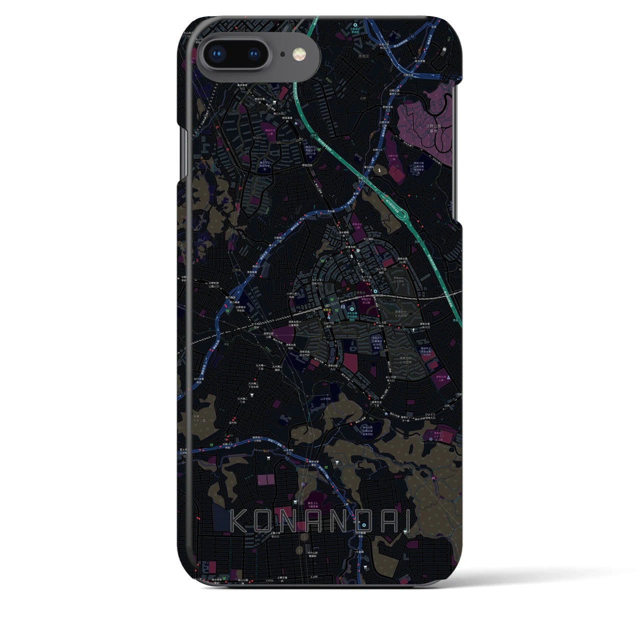 【港南台】地図柄iPhoneケース（バックカバータイプ・ブラック）iPhone 8Plus /7Plus / 6sPlus / 6Plus 用