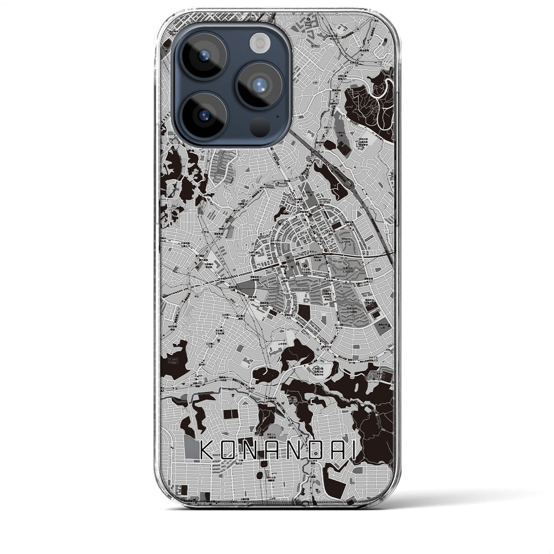 【港南台】地図柄iPhoneケース（クリアタイプ・モノトーン）iPhone 15 Pro Max 用