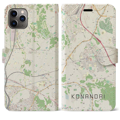 【港南台（神奈川県）】地図柄iPhoneケース（手帳タイプ）ナチュラル・iPhone 11 Pro Max 用