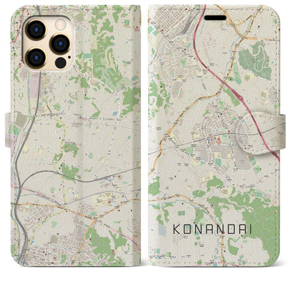 【港南台（神奈川県）】地図柄iPhoneケース（手帳タイプ）ナチュラル・iPhone 12 Pro Max 用