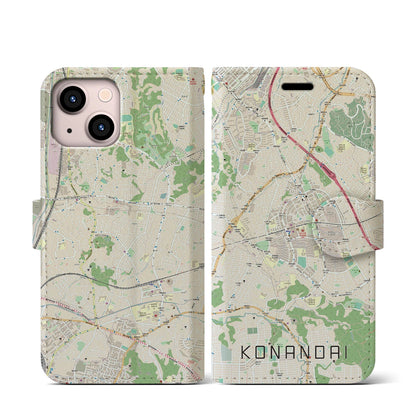 【港南台（神奈川県）】地図柄iPhoneケース（手帳タイプ）ナチュラル・iPhone 13 mini 用