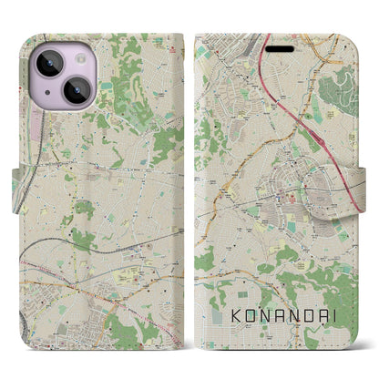 【港南台（神奈川県）】地図柄iPhoneケース（手帳タイプ）ナチュラル・iPhone 14 用