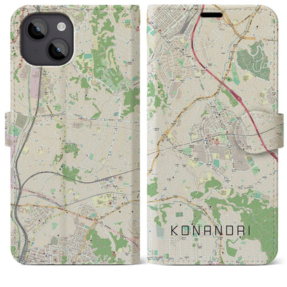 【港南台（神奈川県）】地図柄iPhoneケース（手帳タイプ）ナチュラル・iPhone 14 Plus 用