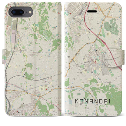 【港南台（神奈川県）】地図柄iPhoneケース（手帳タイプ）ナチュラル・iPhone 8Plus /7Plus / 6sPlus / 6Plus 用