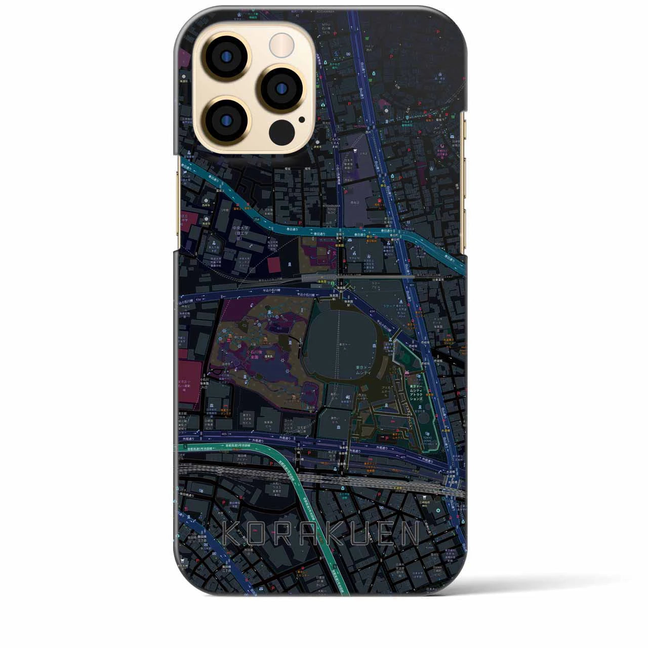 【後楽園】地図柄iPhoneケース（バックカバータイプ・ブラック）iPhone 12 Pro Max 用