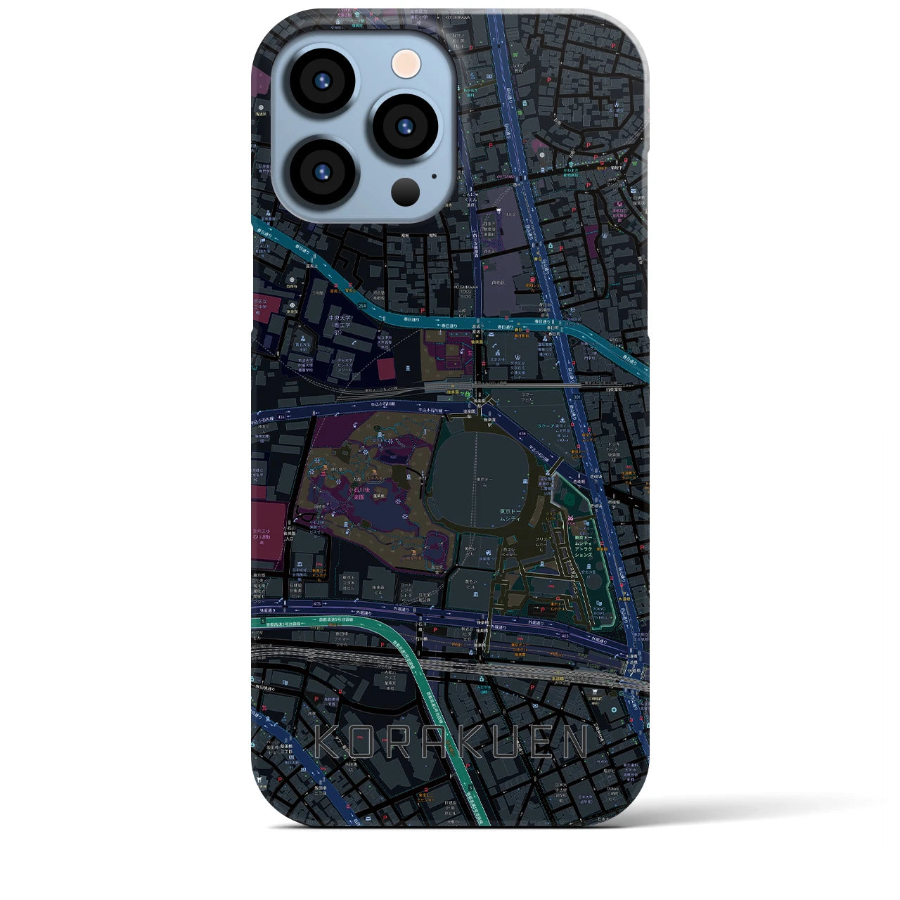 【後楽園】地図柄iPhoneケース（バックカバータイプ・ブラック）iPhone 13 Pro Max 用