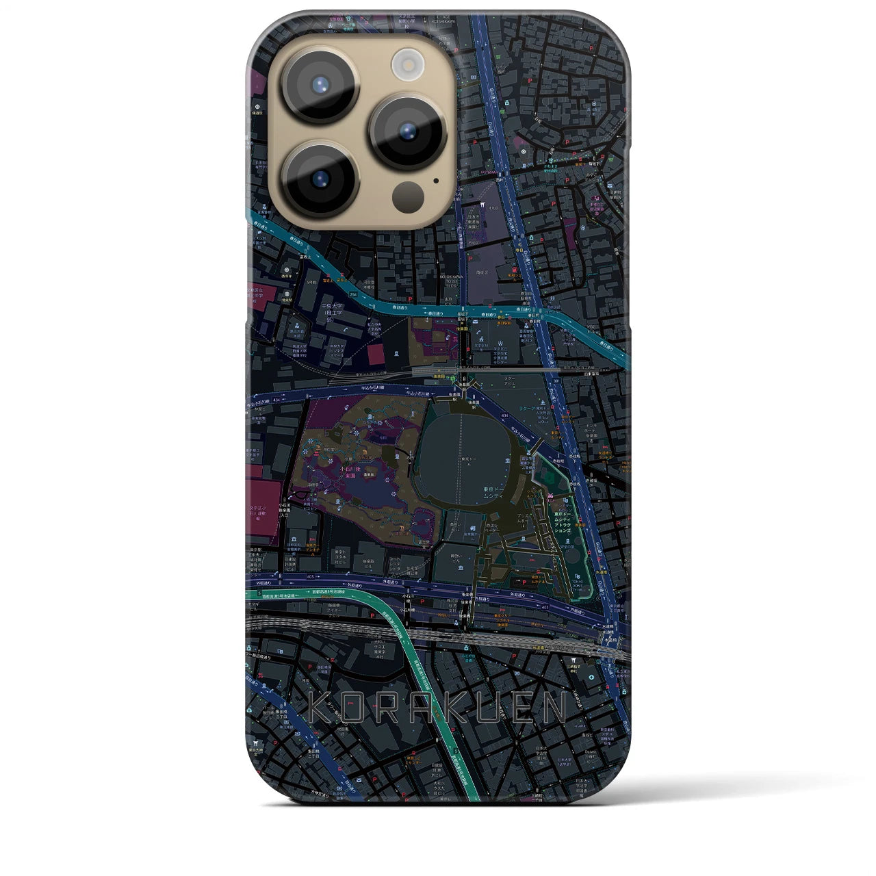 【後楽園】地図柄iPhoneケース（バックカバータイプ・ブラック）iPhone 14 Pro Max 用