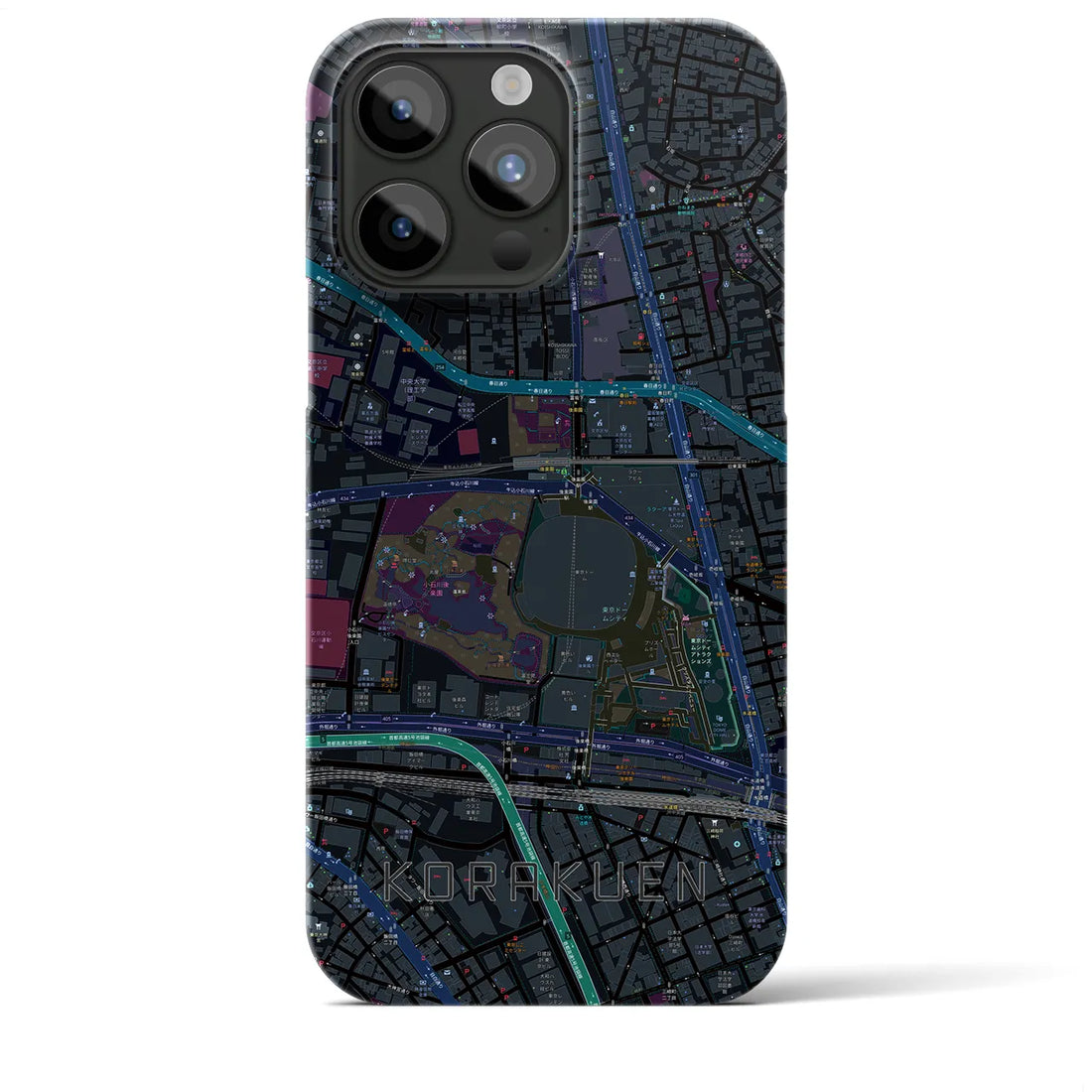【後楽園】地図柄iPhoneケース（バックカバータイプ・ブラック）iPhone 15 Pro Max 用