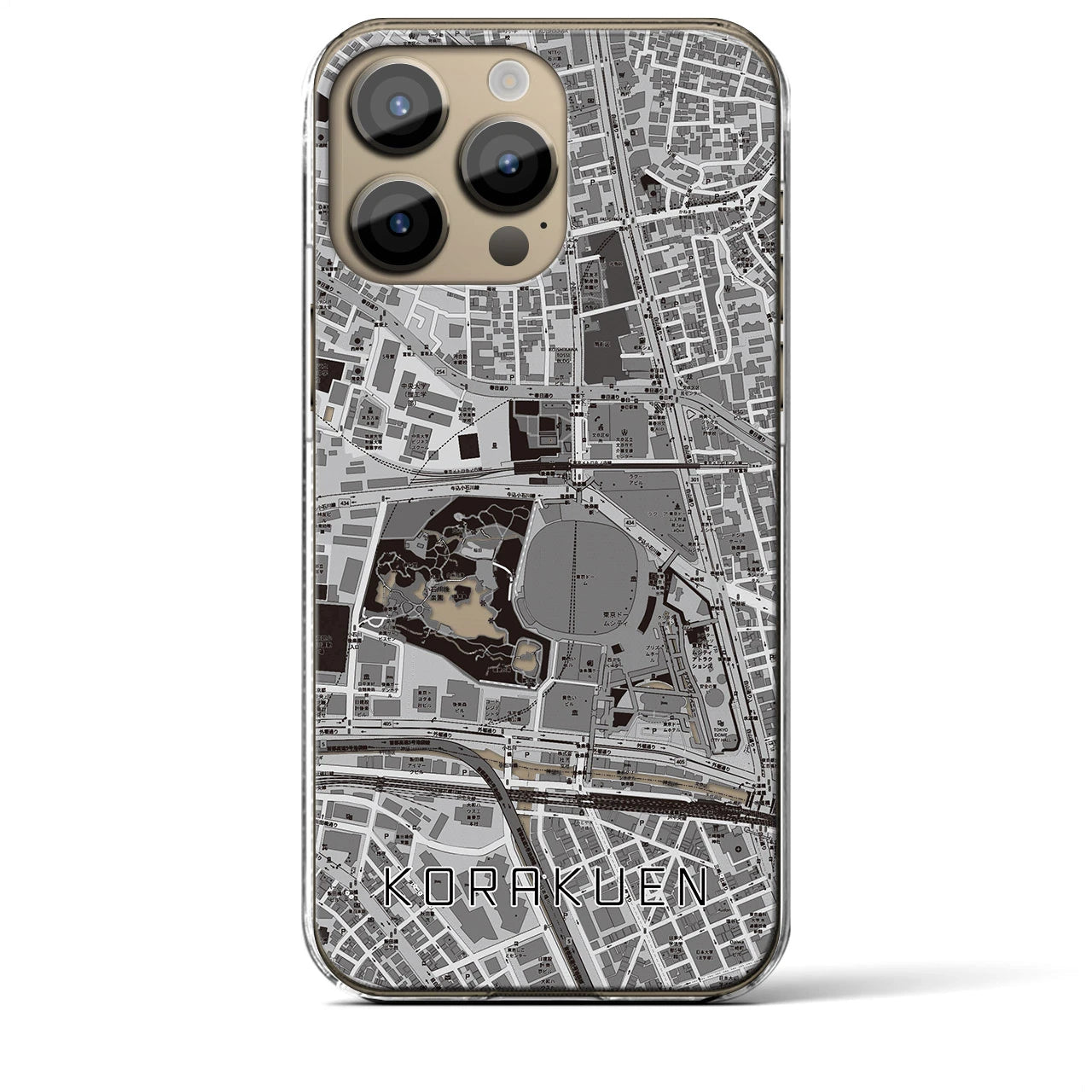 【後楽園】地図柄iPhoneケース（クリアタイプ・モノトーン）iPhone 14 Pro Max 用