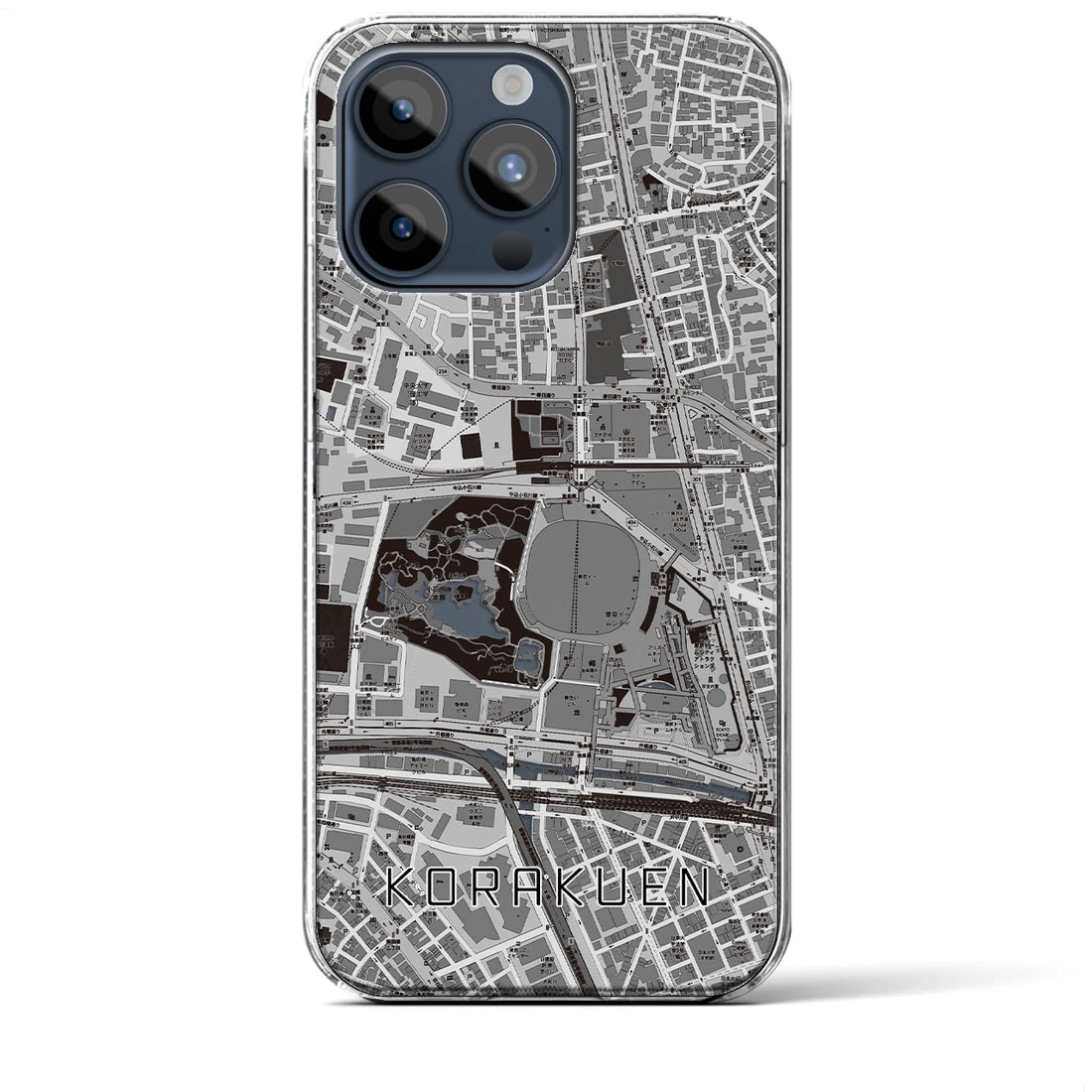 【後楽園】地図柄iPhoneケース（クリアタイプ・モノトーン）iPhone 15 Pro Max 用