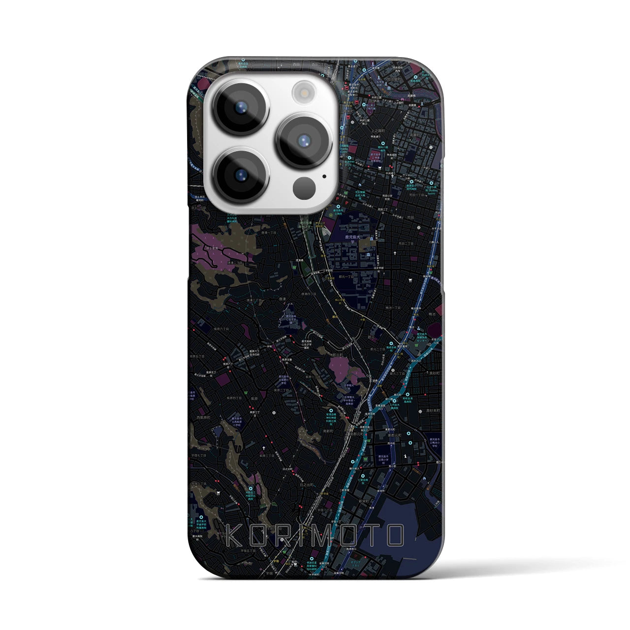 【郡元】地図柄iPhoneケース（バックカバータイプ・ブラック）iPhone 14 Pro 用