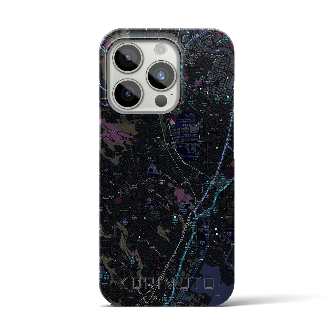 【郡元】地図柄iPhoneケース（バックカバータイプ・ブラック）iPhone 15 Pro 用