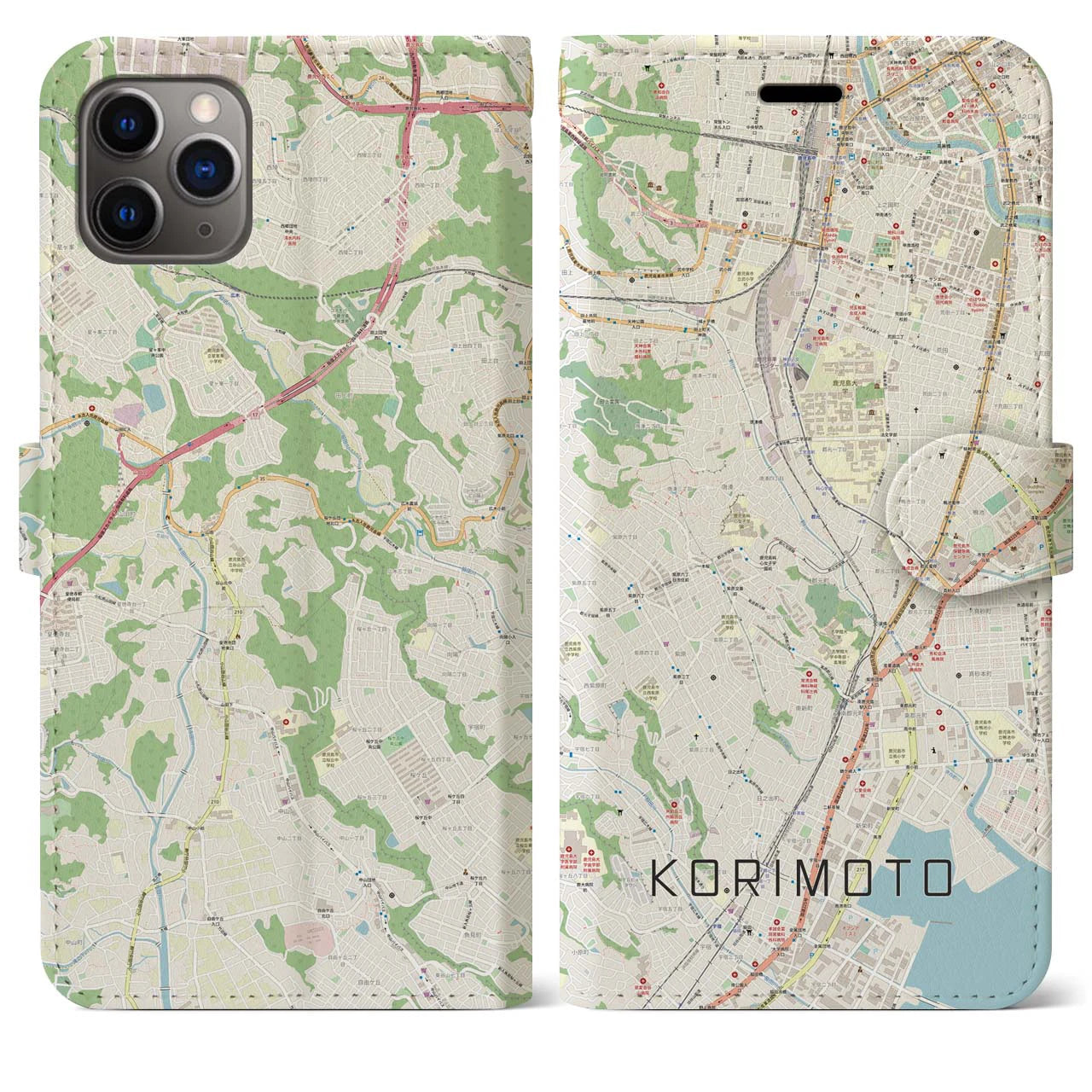 【郡元】地図柄iPhoneケース（手帳両面タイプ・ナチュラル）iPhone 11 Pro Max 用