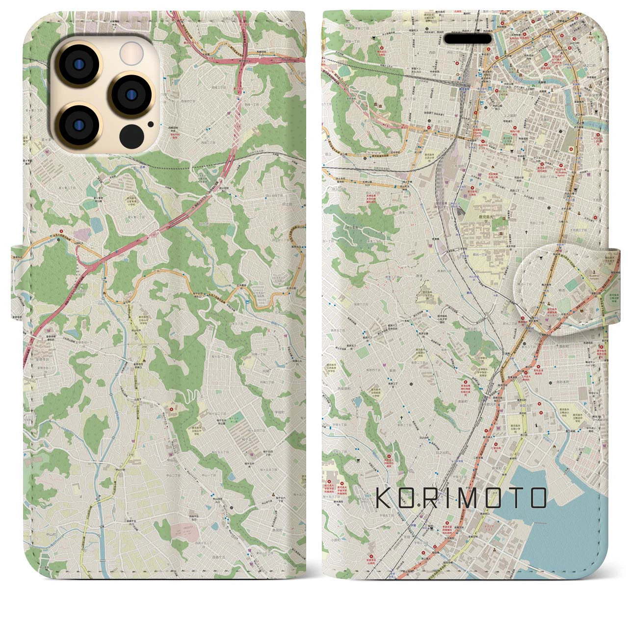 【郡元】地図柄iPhoneケース（手帳両面タイプ・ナチュラル）iPhone 12 Pro Max 用