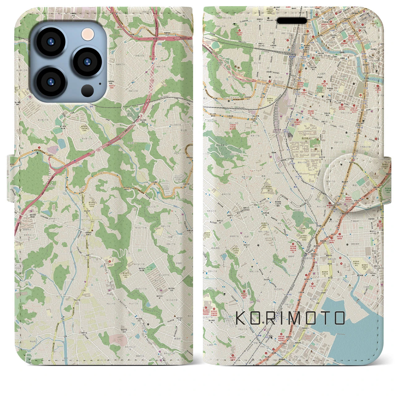 【郡元】地図柄iPhoneケース（手帳両面タイプ・ナチュラル）iPhone 13 Pro Max 用