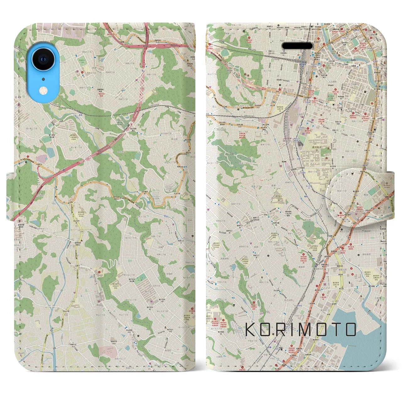 【郡元】地図柄iPhoneケース（手帳両面タイプ・ナチュラル）iPhone XR 用
