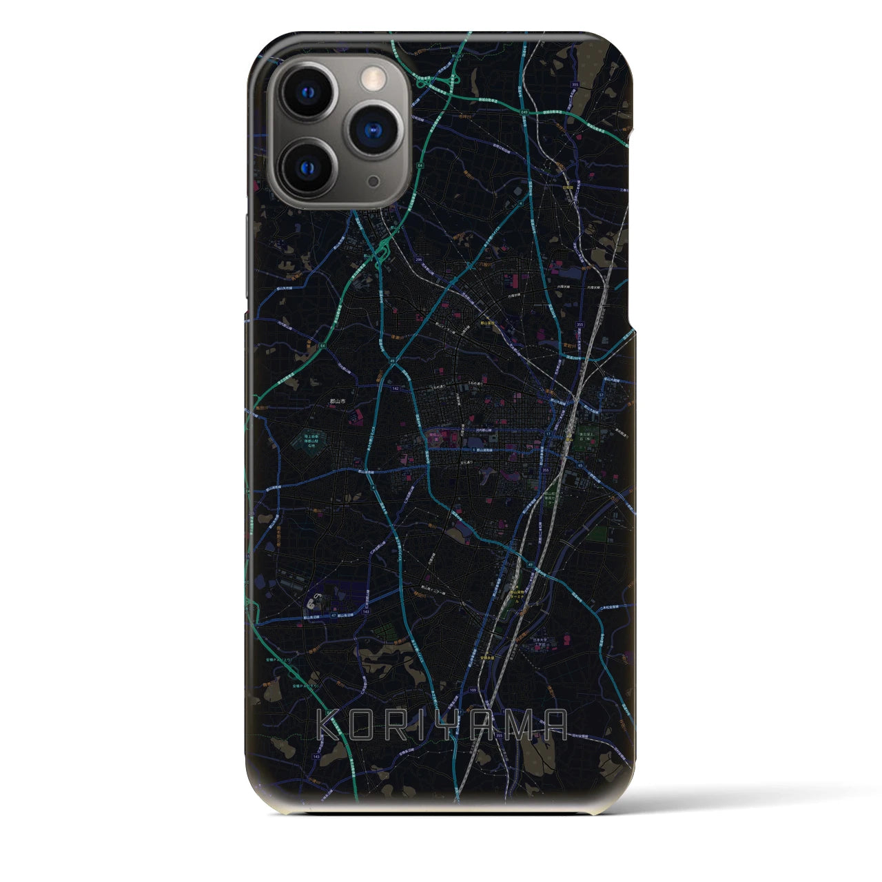 【郡山】地図柄iPhoneケース（バックカバータイプ・ブラック）iPhone 11 Pro Max 用