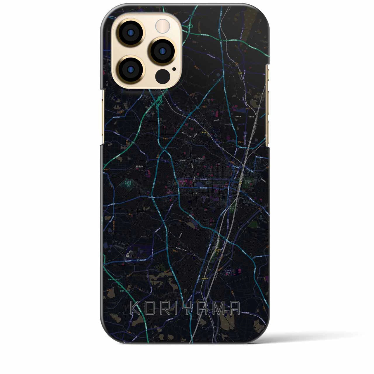 【郡山】地図柄iPhoneケース（バックカバータイプ・ブラック）iPhone 12 Pro Max 用