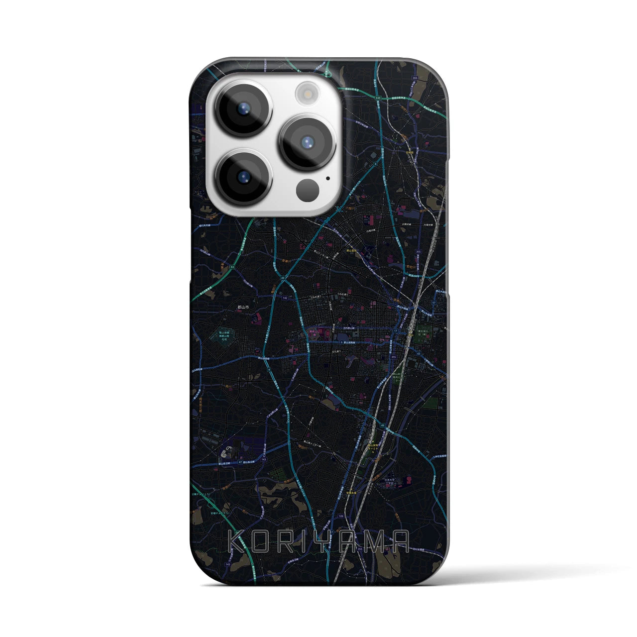 【郡山】地図柄iPhoneケース（バックカバータイプ・ブラック）iPhone 14 Pro 用