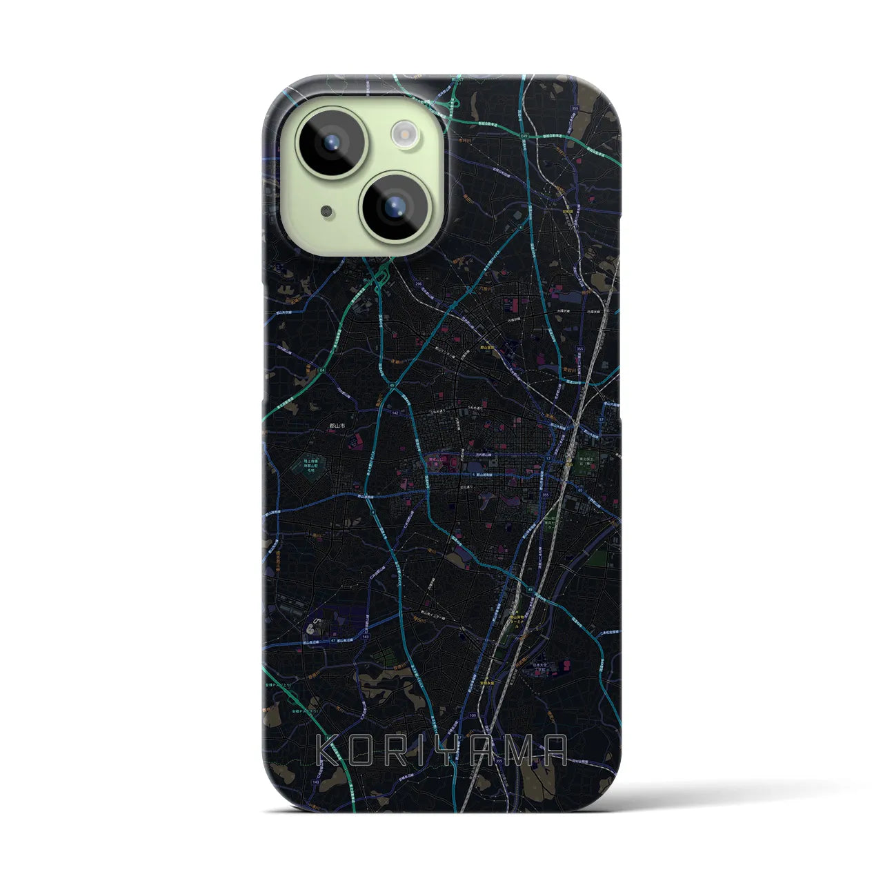 【郡山】地図柄iPhoneケース（バックカバータイプ・ブラック）iPhone 15 用