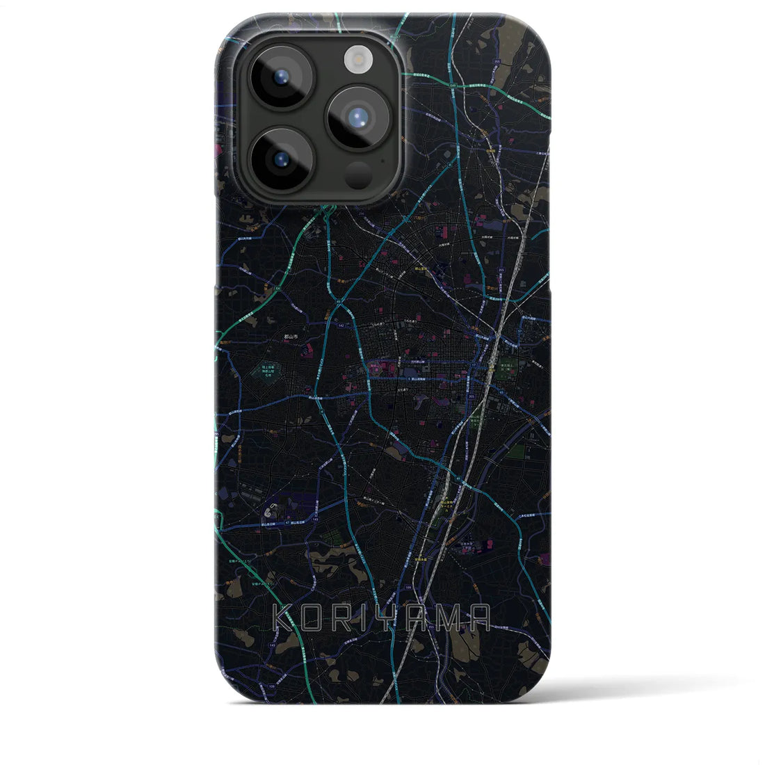 【郡山】地図柄iPhoneケース（バックカバータイプ・ブラック）iPhone 15 Pro Max 用