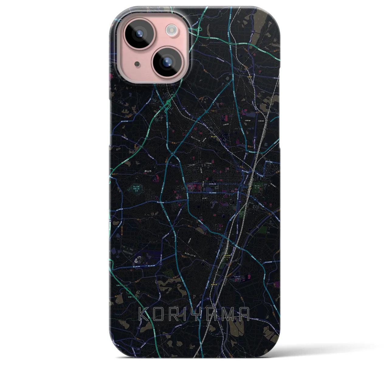 【郡山】地図柄iPhoneケース（バックカバータイプ・ブラック）iPhone 15 Plus 用